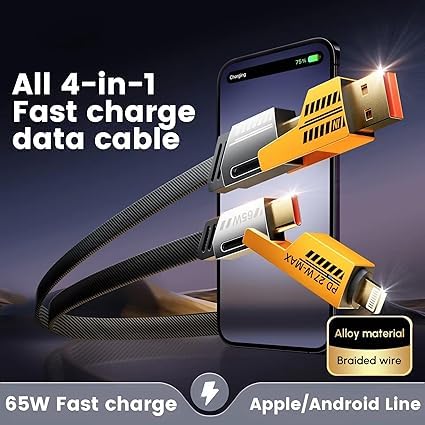 4-in-1 Universal Fast Charging Data Cable, 65W High Power Output