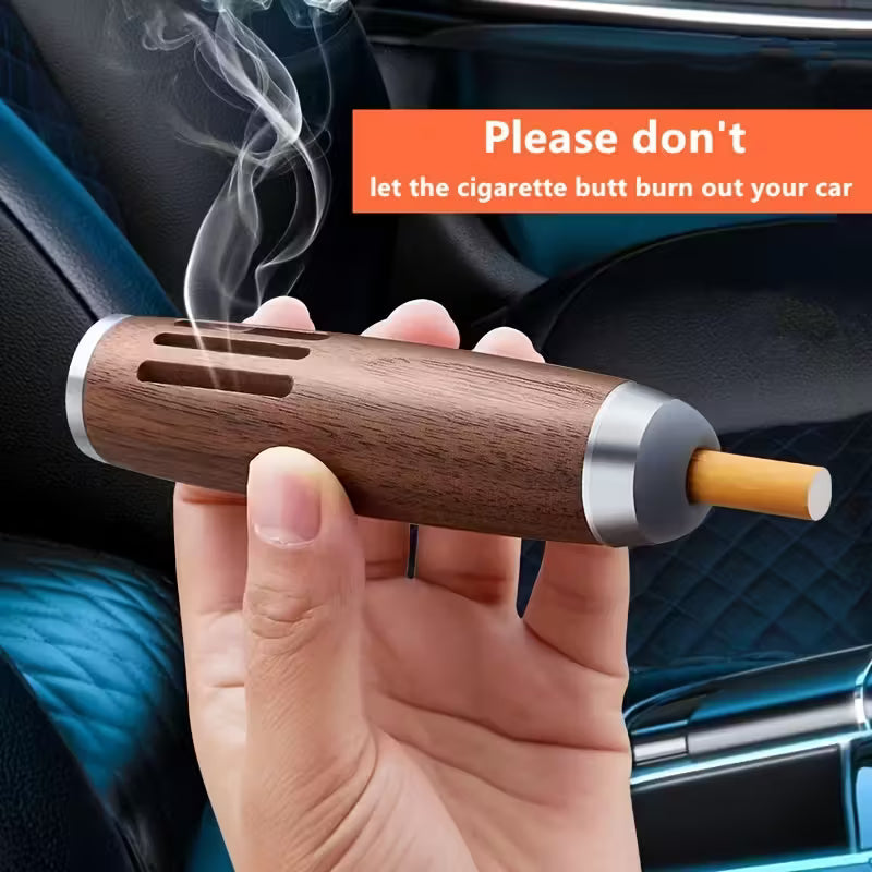 Mini Car Ashtray Anti Soot-flying Walnut Wood Cigarette Ash Holder