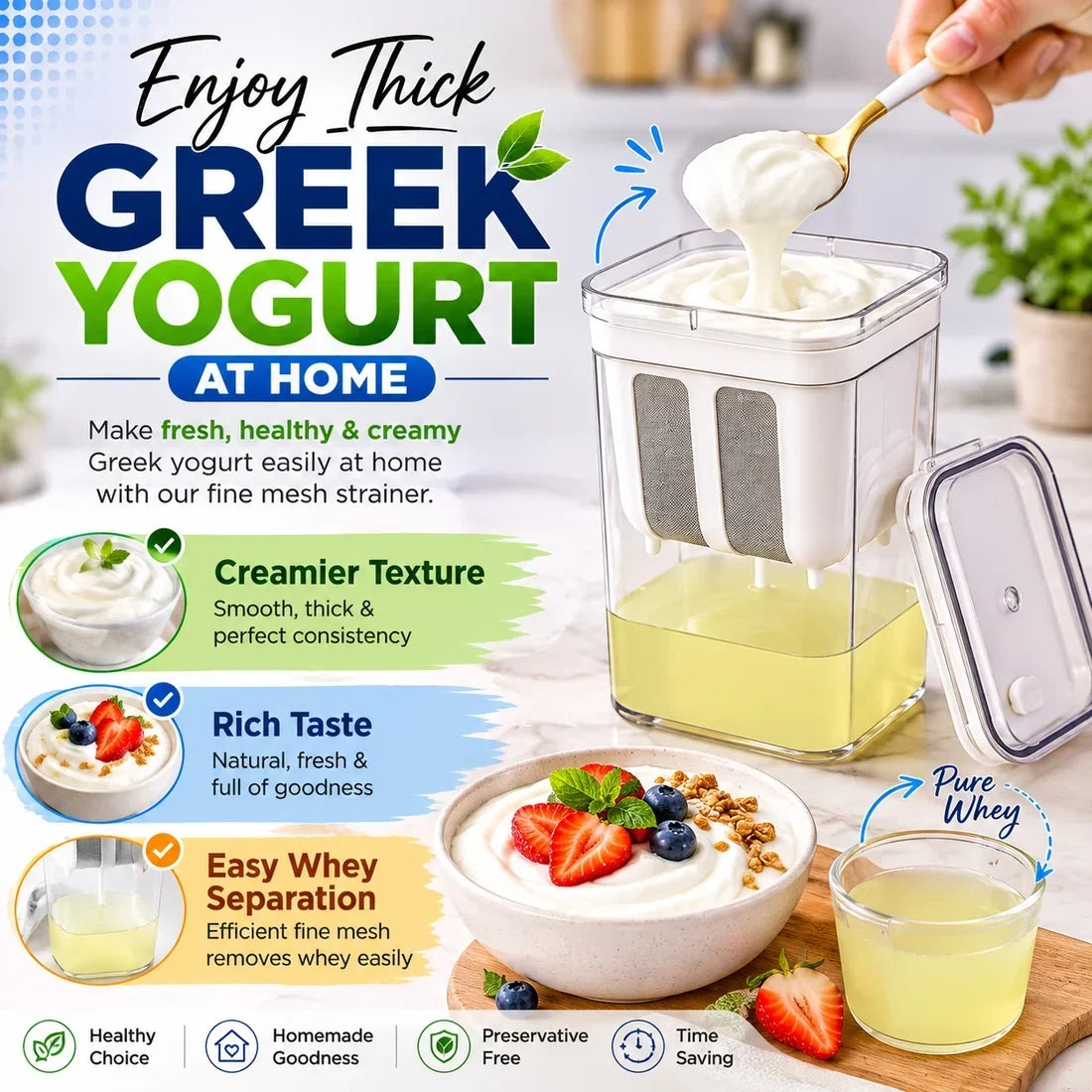 |FREE DELIVERY| Greek Yogurt Maker 1300ML | Multipurpose Food Strainer 🥣✨