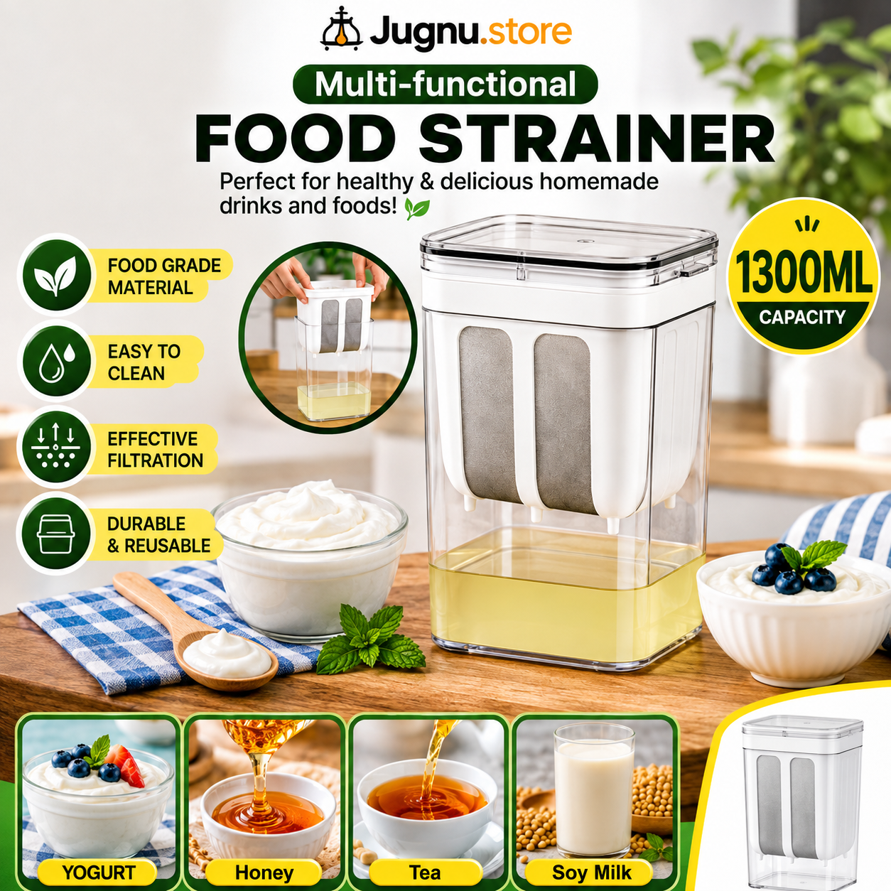 |FREE DELIVERY| Greek Yogurt Maker 1300ML | Multipurpose Food Strainer 🥣✨