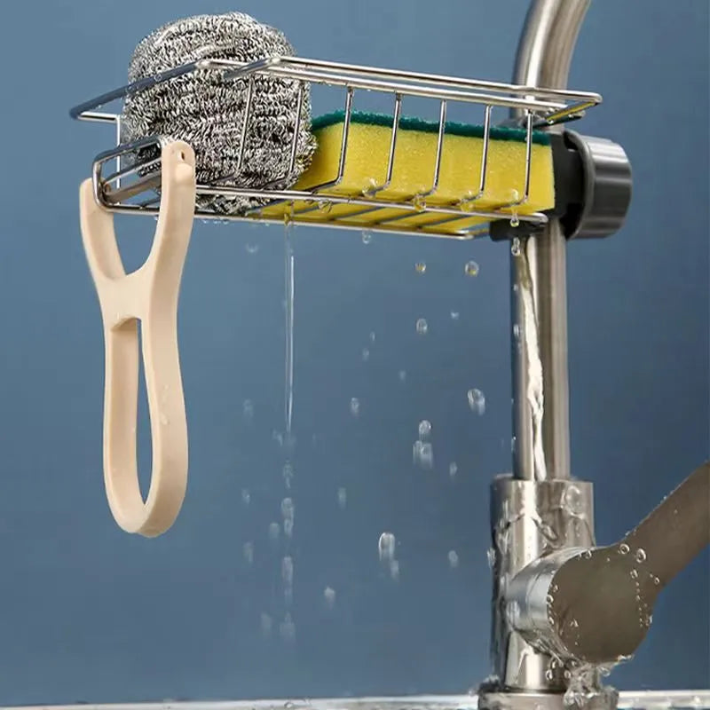 Stainless Steel Faucet Storage Rack, Sponge Holder, Adhesive Sink Caddy Organizer