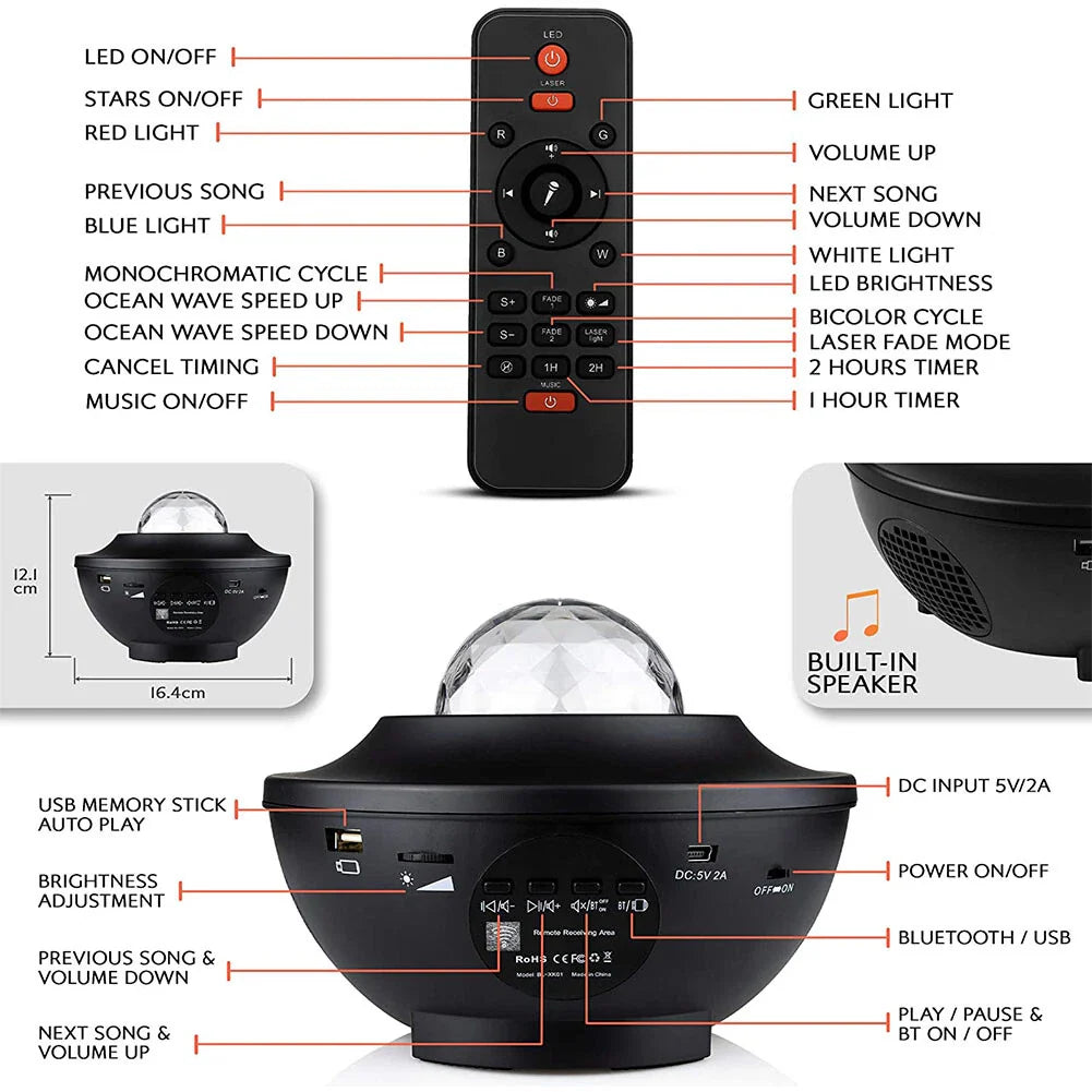 (Free Delivery) Galaxy Projector Lamp With Music Bluetooth Speaker