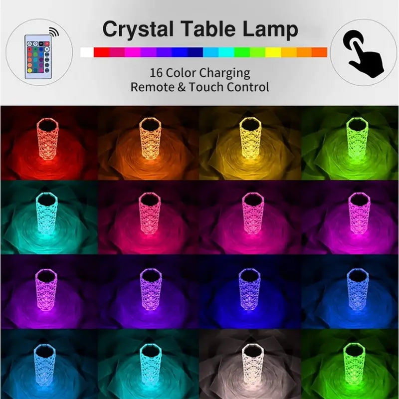 Crystal Diamond Lamp 16 Colors Changing with Remote Control USB Rechargeable Rose Light | Fancy Table Lamp