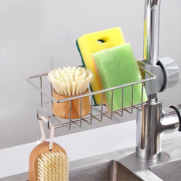 Stainless Steel Faucet Storage Rack, Sponge Holder, Adhesive Sink Caddy Organizer