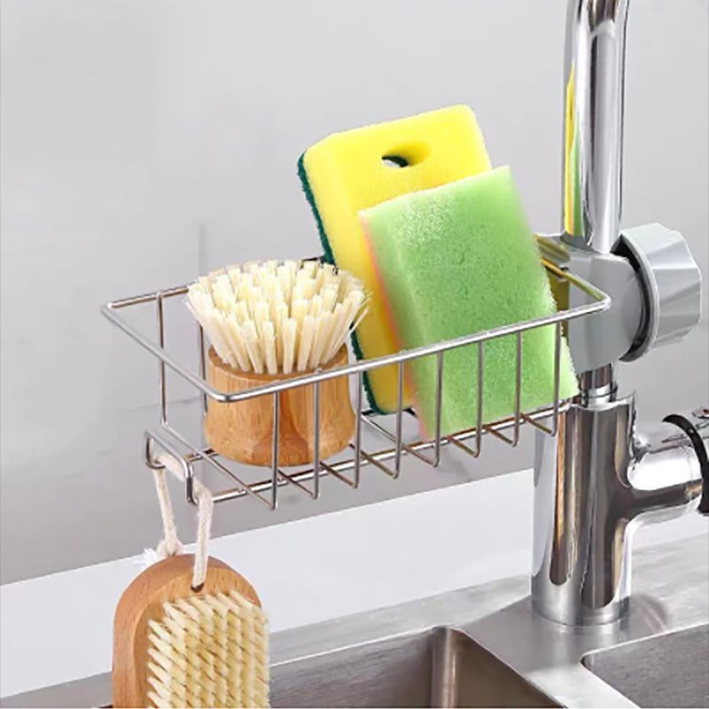 Stainless Steel Faucet Storage Rack, Sponge Holder, Adhesive Sink Caddy Organizer