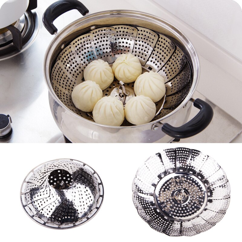 Stainless Steel Folding Steamer Basket Set Food Basket Mesh Vegetable Cooker Steamer