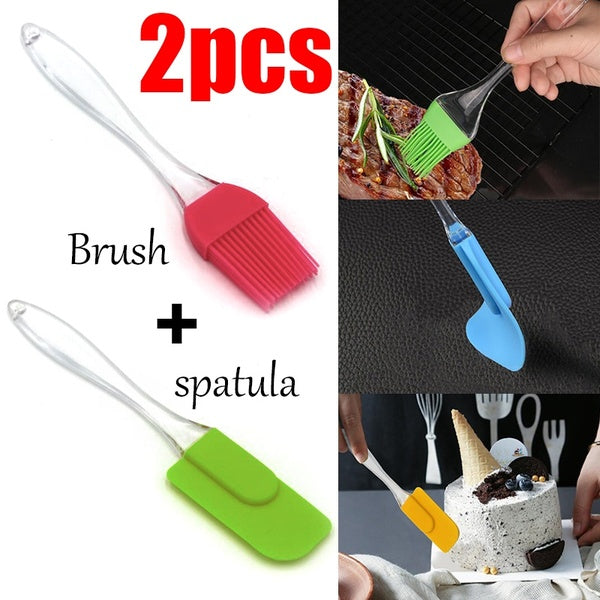 2 pair(4PCS) - Spatula & BBQ Oil Brush - Silicone Acrylic Transparent Spatula - Silicone Acrylic Transparent Brush