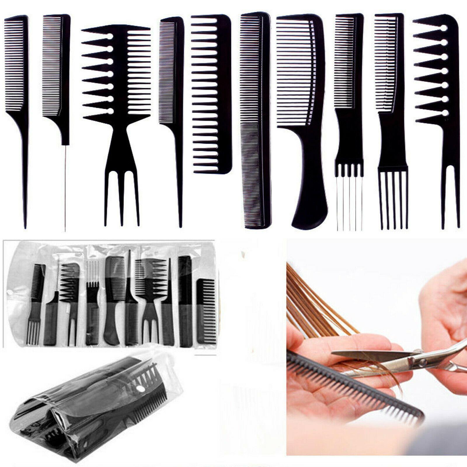 10 pieces Black Professional Combs Hair Salon Hair Styling Barbers Comb Set Kit Rat Tail Comb