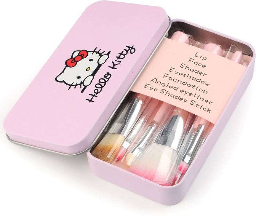 (Pack of 2) Hello Kitty Complete Makeup Mini Brush Kit with A Storage Box – Set of 7 Pieces