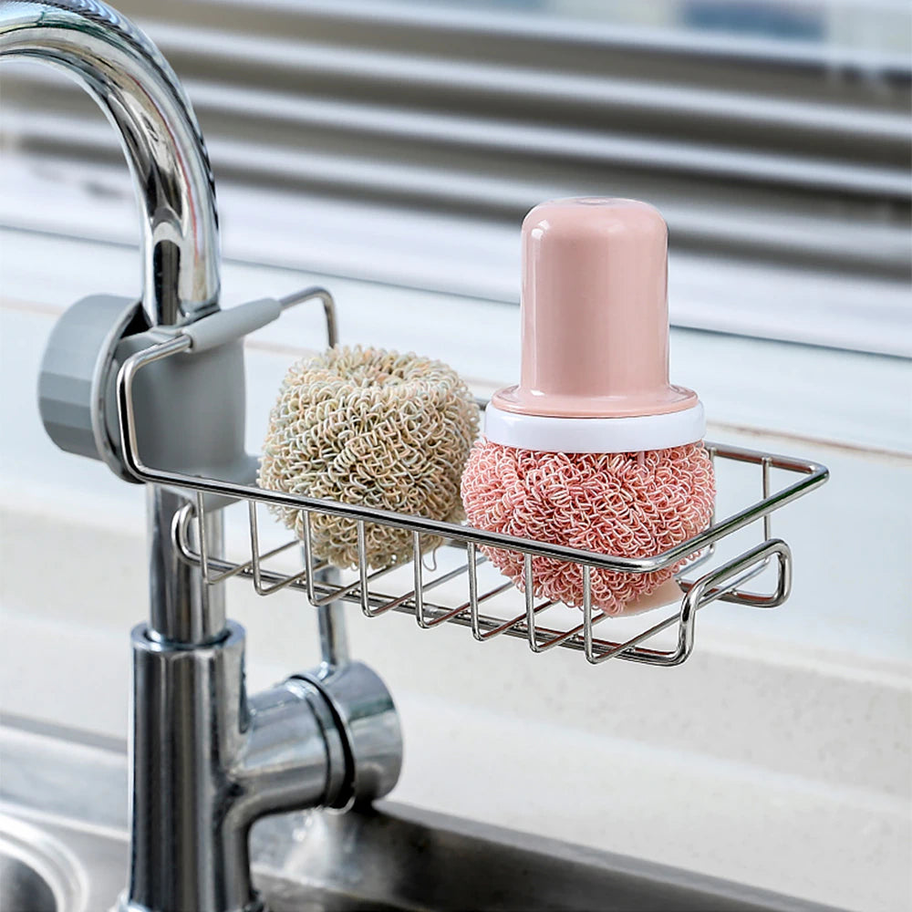 Stainless Steel Faucet Storage Rack, Sponge Holder, Adhesive Sink Caddy Organizer