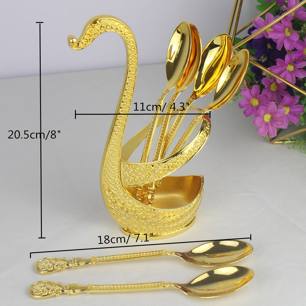 Color Guaranteed Spoon Set With Swan Stand