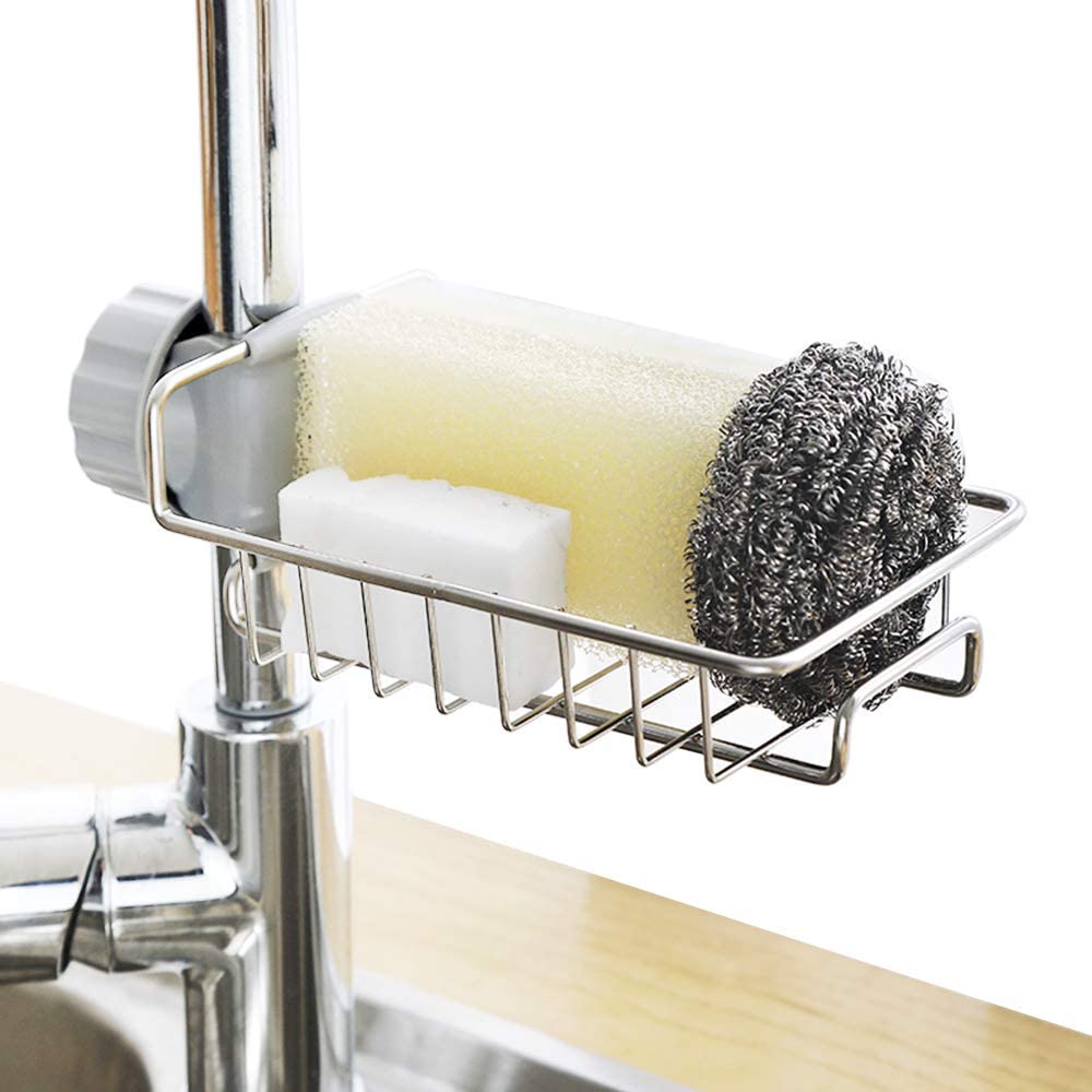 Stainless Steel Faucet Storage Rack, Sponge Holder, Adhesive Sink Caddy Organizer