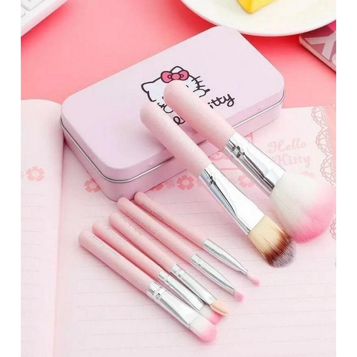 (Pack of 2) Hello Kitty Complete Makeup Mini Brush Kit with A Storage Box – Set of 7 Pieces