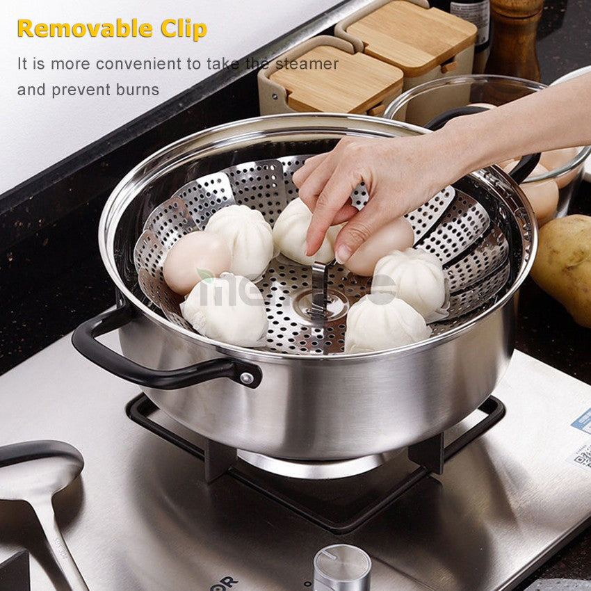 Stainless Steel Folding Steamer Basket Set Food Basket Mesh Vegetable Cooker Steamer