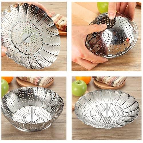 Stainless Steel Folding Steamer Basket Set Food Basket Mesh Vegetable Cooker Steamer